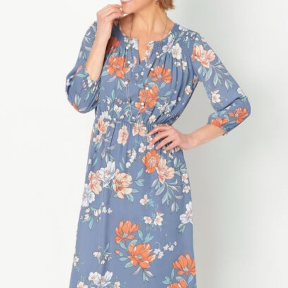 CJ Banks Floral Blue and Orange Dress. Size 1X - Picture 1 of 13